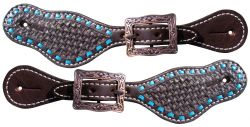 Showman Youth leather spur straps basketweave tooling